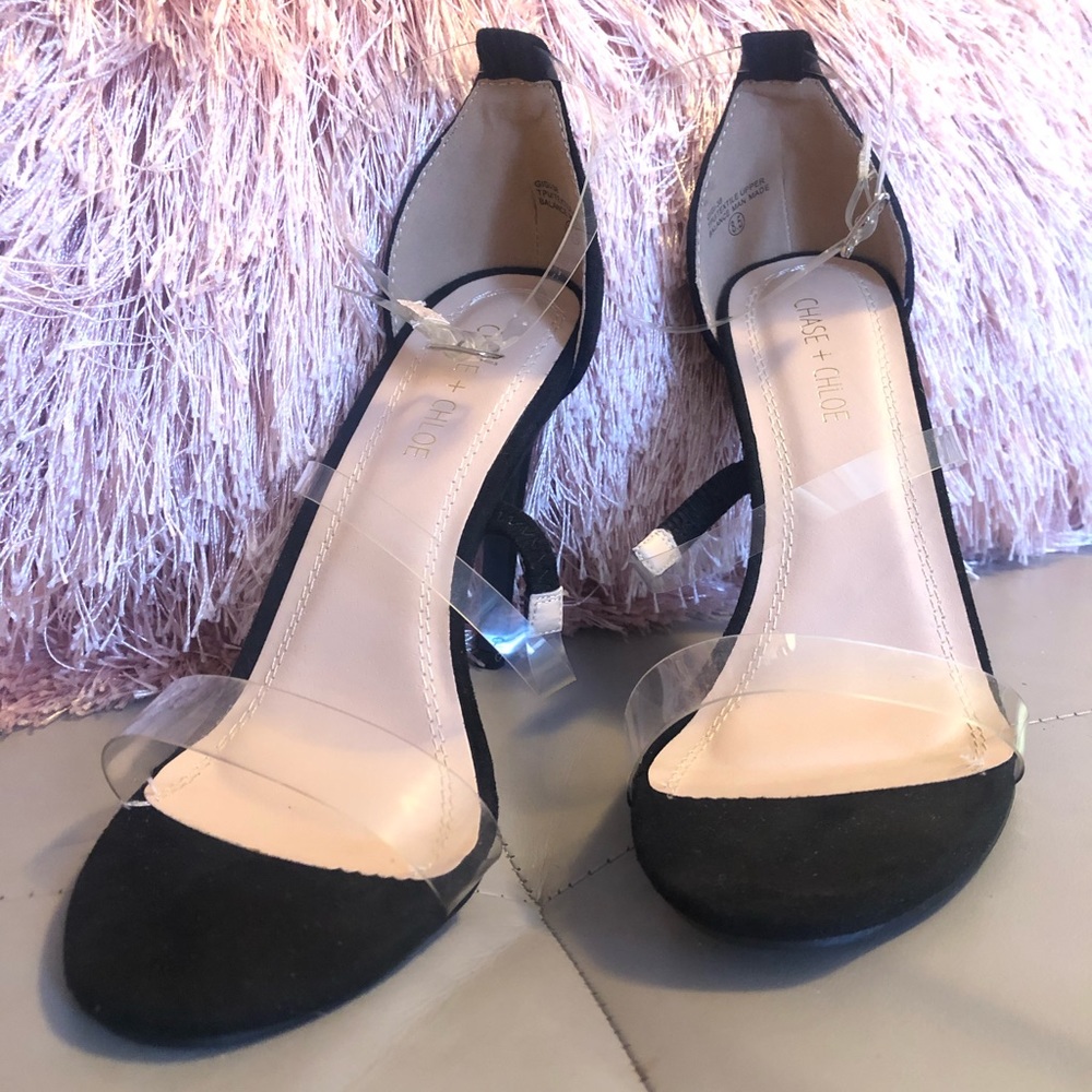 Chase + Chloe Black heels clear straps 8.5